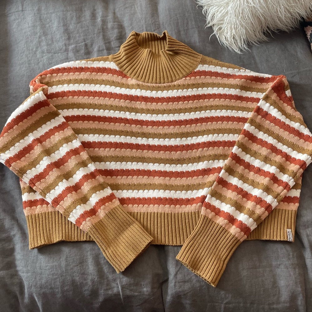 Rhythm Cropped Knit Sweater with Stripes and Turtleneck